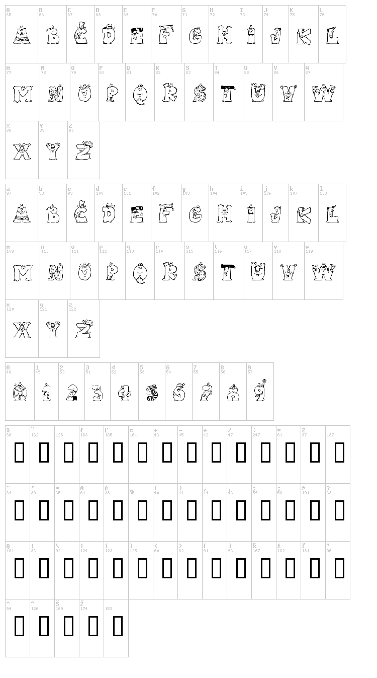LMS Letterbat Friends font map